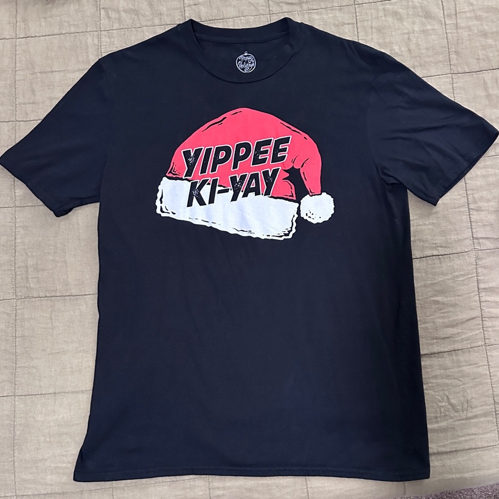 YIPPEE KI-YAY with Santa Hat Tee - Black - Best Christmas Movie Ever!